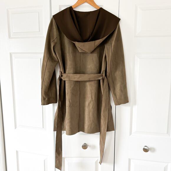 Zara Faux Suede Contrast Collar Belted Hooded Wrap Coat Women’s Size XS - Picture 7 of 9